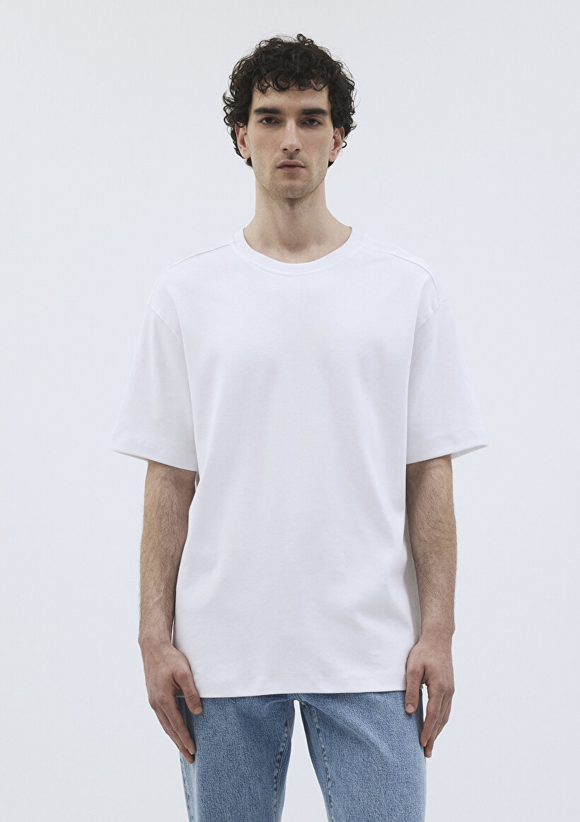 Dikiş Detaylı Beyaz Premium Basic Tişört - 0