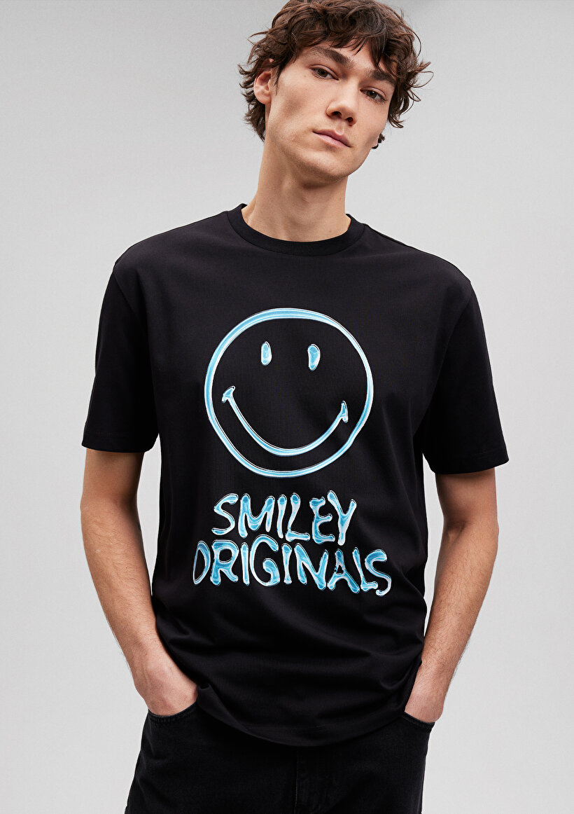 Smiley Originals Baskılı Siyah Tişört - 0
