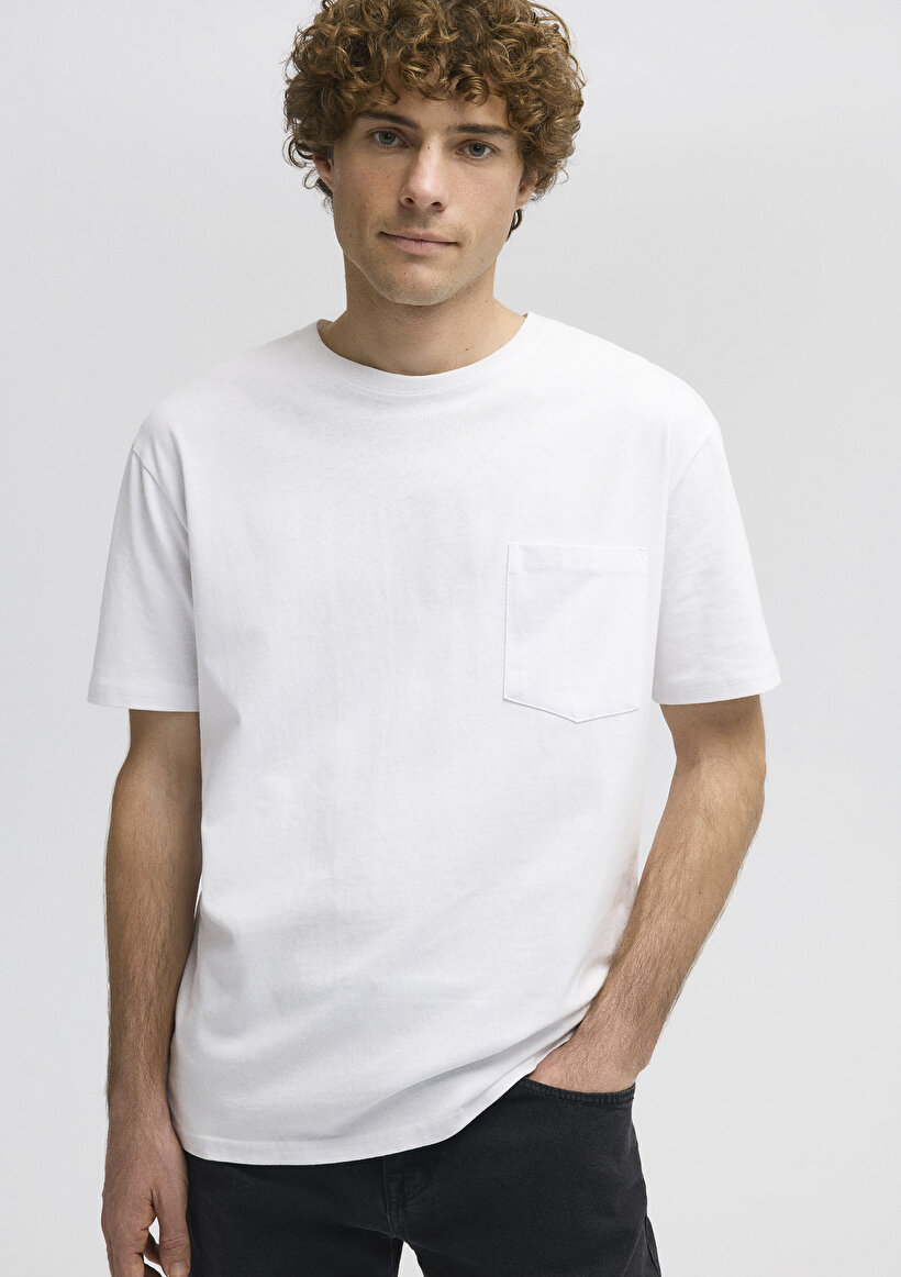 Cepli Beyaz Basic Tişört - 0