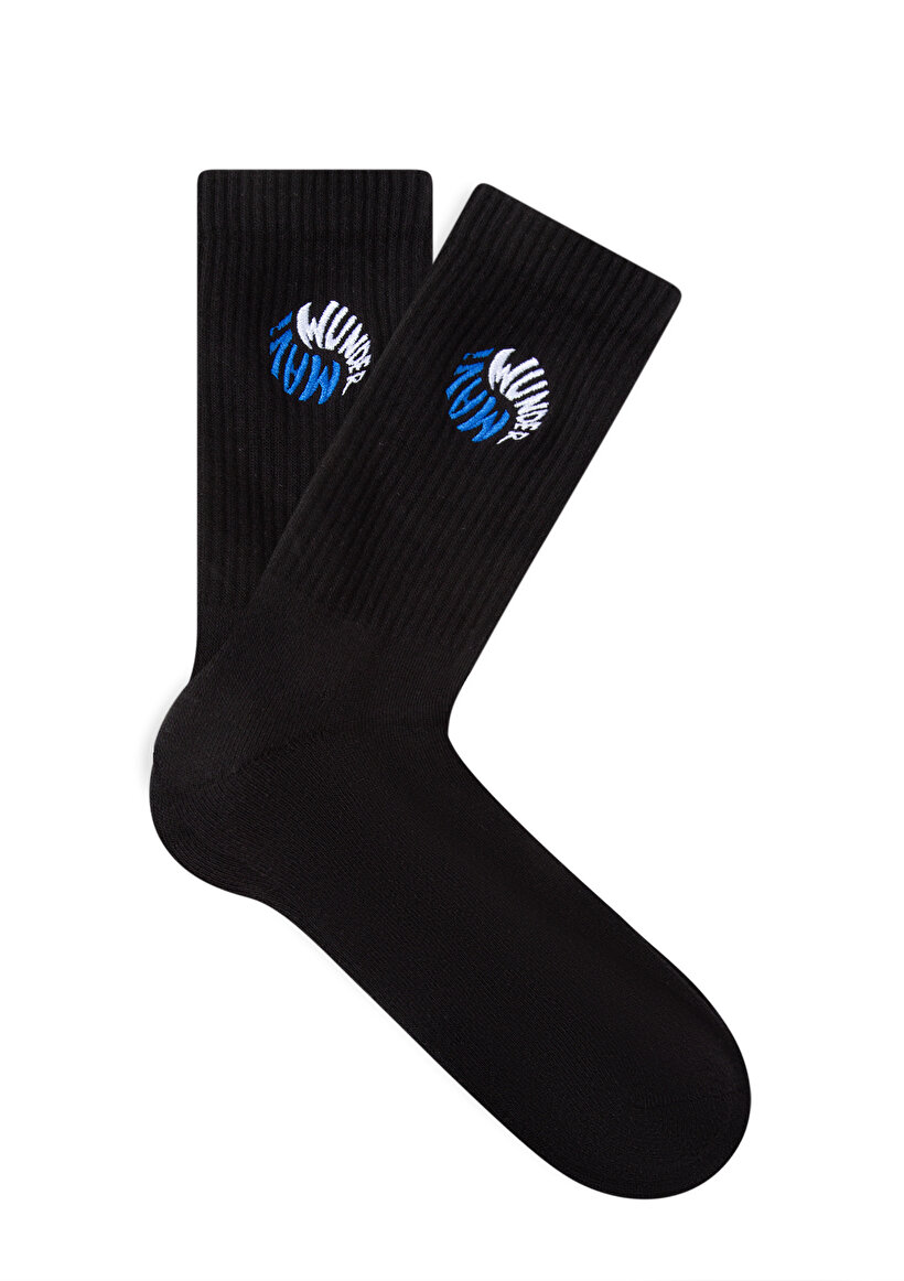 Yin-Yang Logolu Siyah Çorap-0