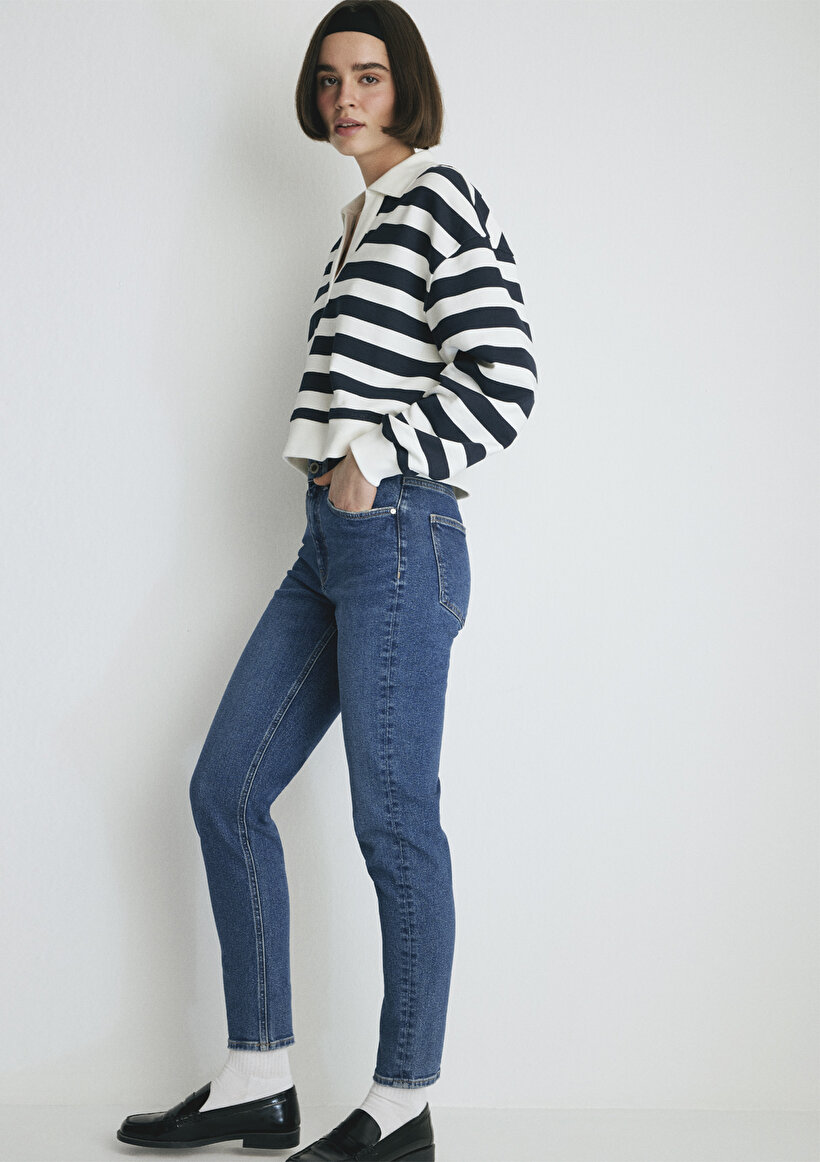 Cindy Kolej İndigo Vintage Jean Pantolon - 0