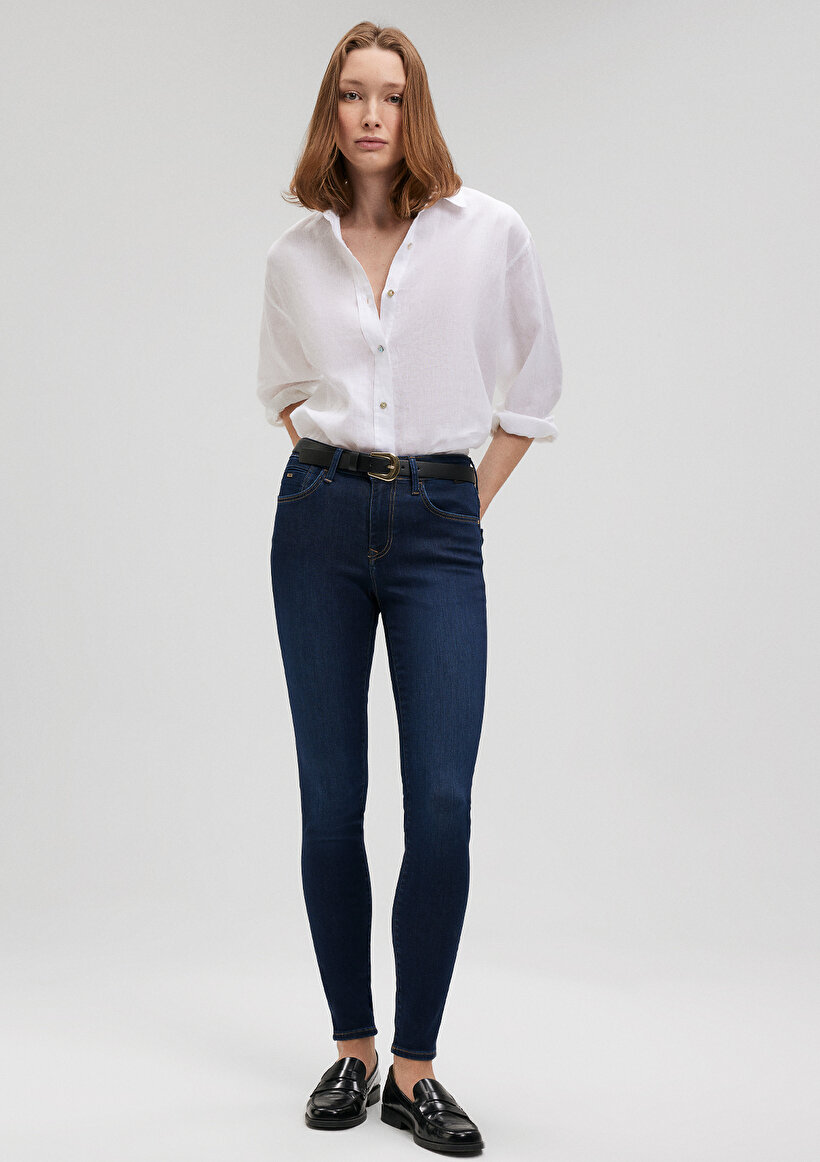 Alissa Gold Premium Koyu Mavi Jean Pantolon - 0