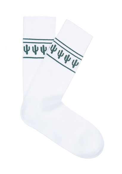 Kaktüs Baskılı Beyaz Soket Çorap - 0