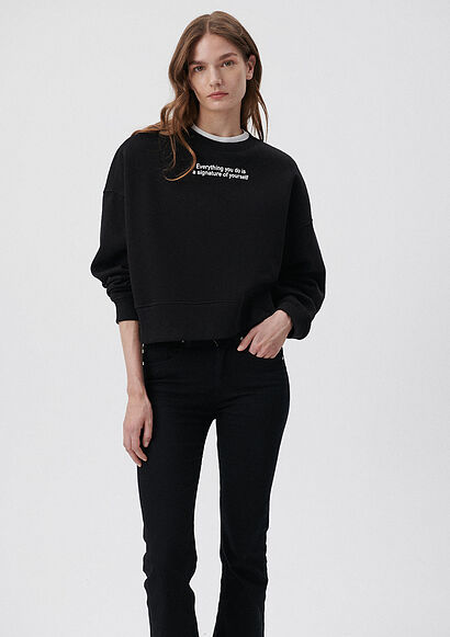 Nakış Detaylı Siyah Sweatshirt - 0