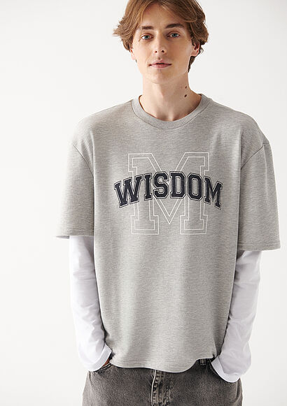 Wisdom Baskılı Gri Sweatshirt - 0