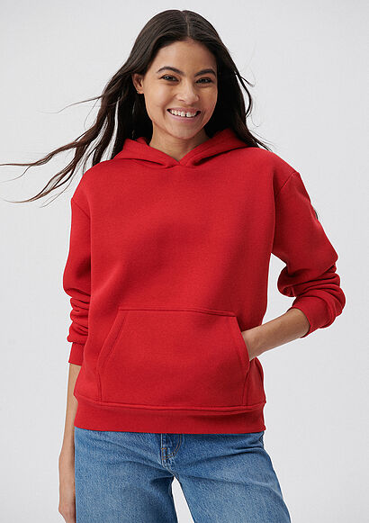 Kapüşonlu Kırmızı Basic Sweatshirt - 0