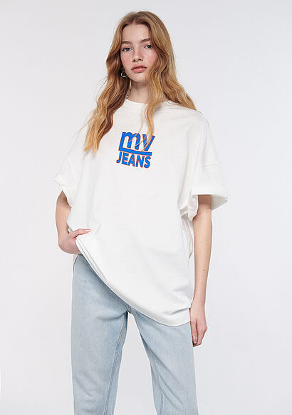 MV Jeans Baskılı Beyaz Tişört - 0