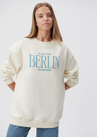 Berlin Baskılı Bej Sweatshirt - 0