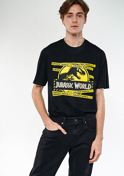 Jurassic World Baskılı Siyah Tişört - 0