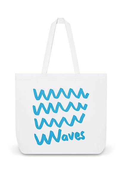 Waves Baskılı Beyaz Bez Çanta - 0