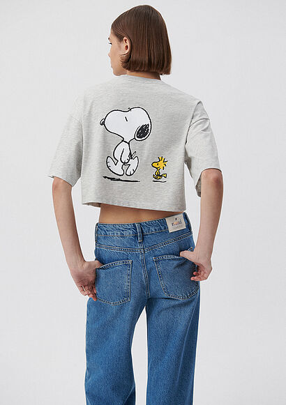 Snoopy Baskılı Gri Tişört - 0