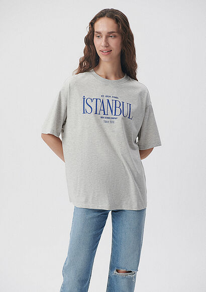 İstanbul Baskılı Gri Tişört - 0