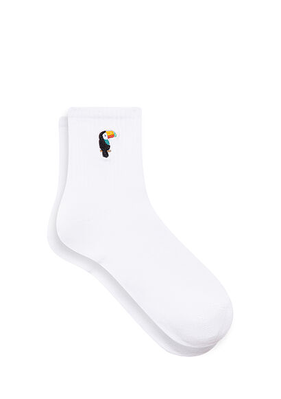 Tukan İşlemeli Beyaz Soket Çorap - 0