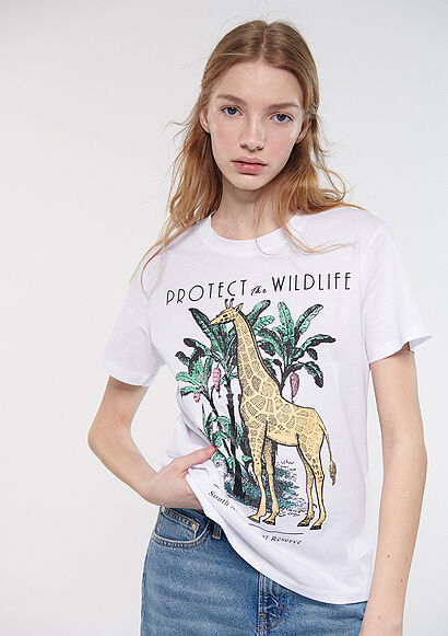 Wildlife Baskılı Beyaz Tişört - 0