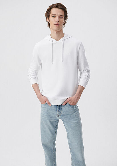 Kapüşonlu Beyaz Sweatshirt - 0