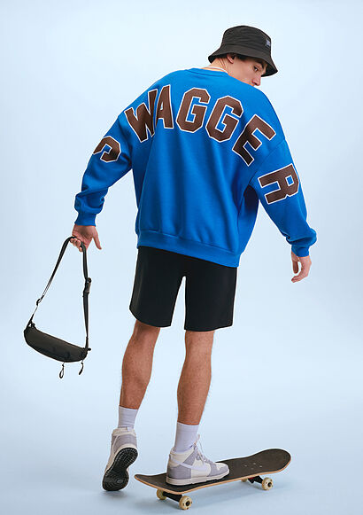 Swagger Baskılı Mavi Sweatshirt - 0
