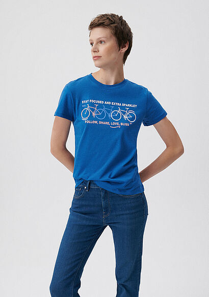 Bisiklet Baskılı Mavi Tişört - 0