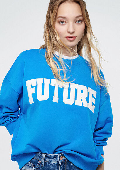 Future Baskılı Mavi Sweatshirt - 0