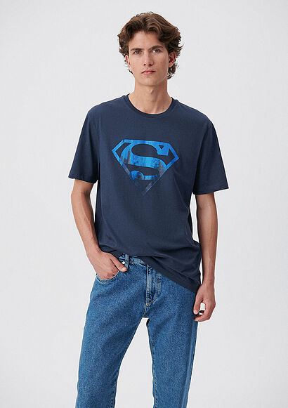 Superman Baskılı Lacivert Tişört - 0