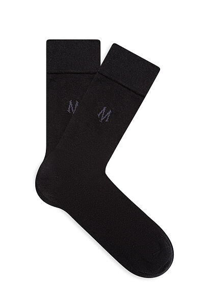 Mavi Logo Baskılı Siyah Soket Çorap - 0