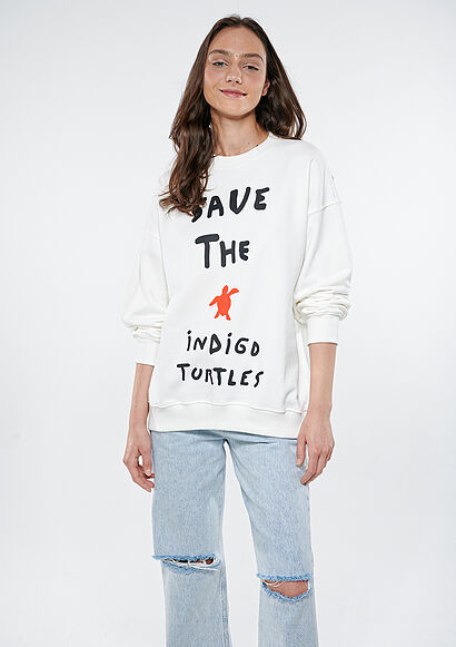 İndigo Turtles Baskılı Beyaz Sweatshirt - 0