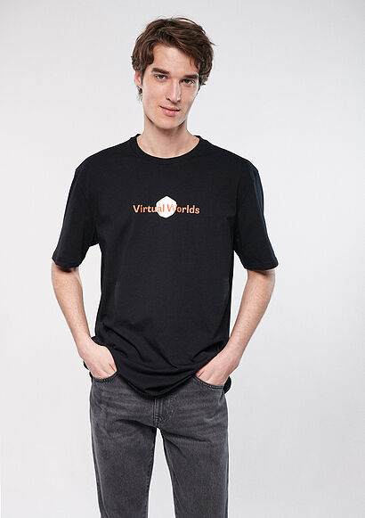 Virtual Baskılı Siyah Tişört - 0