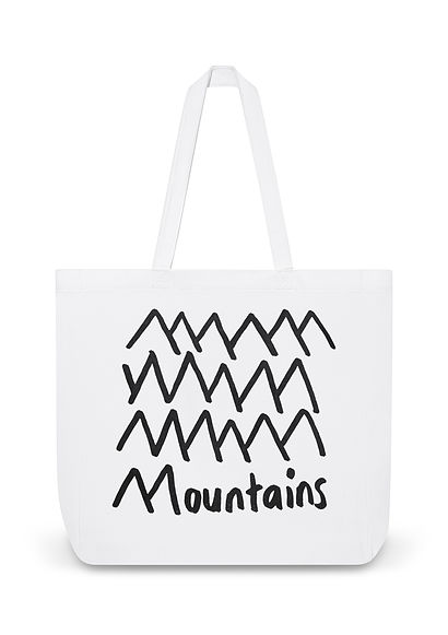 Mountains Baskılı Beyaz Bez Çanta - 0