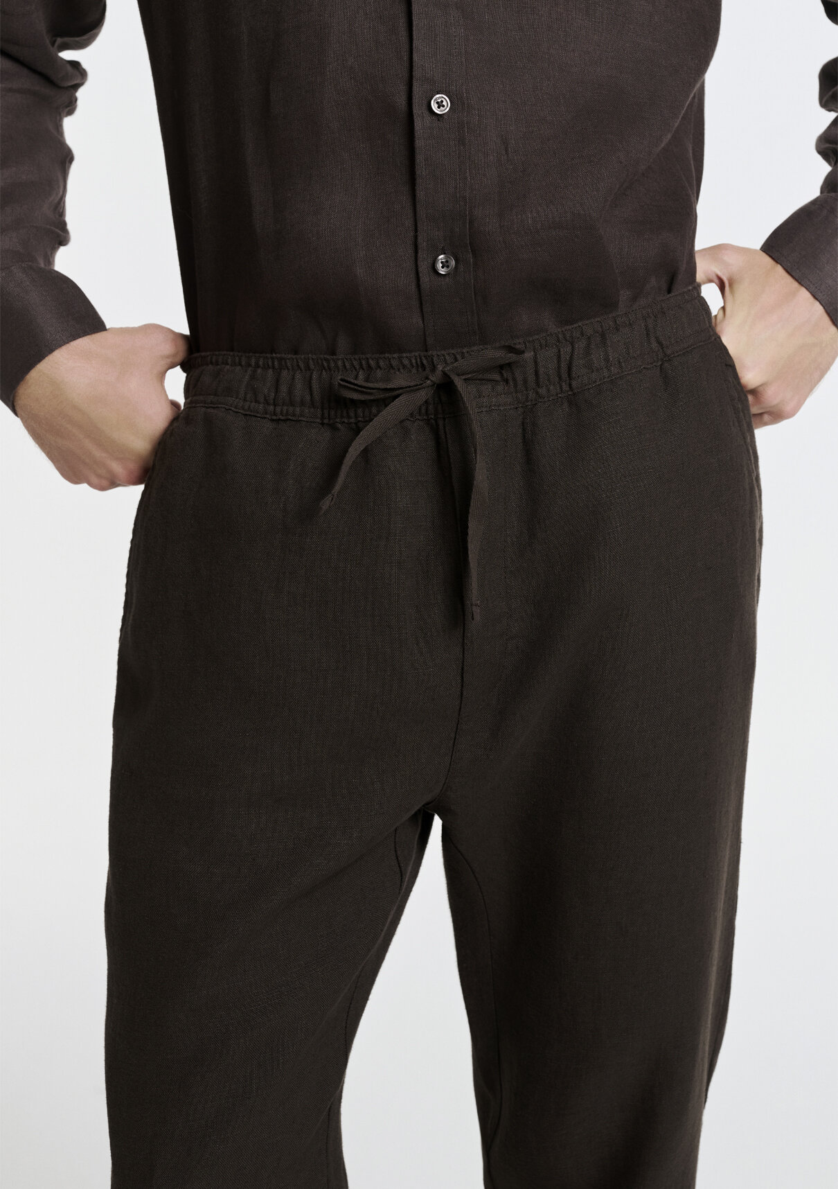 Mavi Kahverengi Keten Pantolon görsel 8