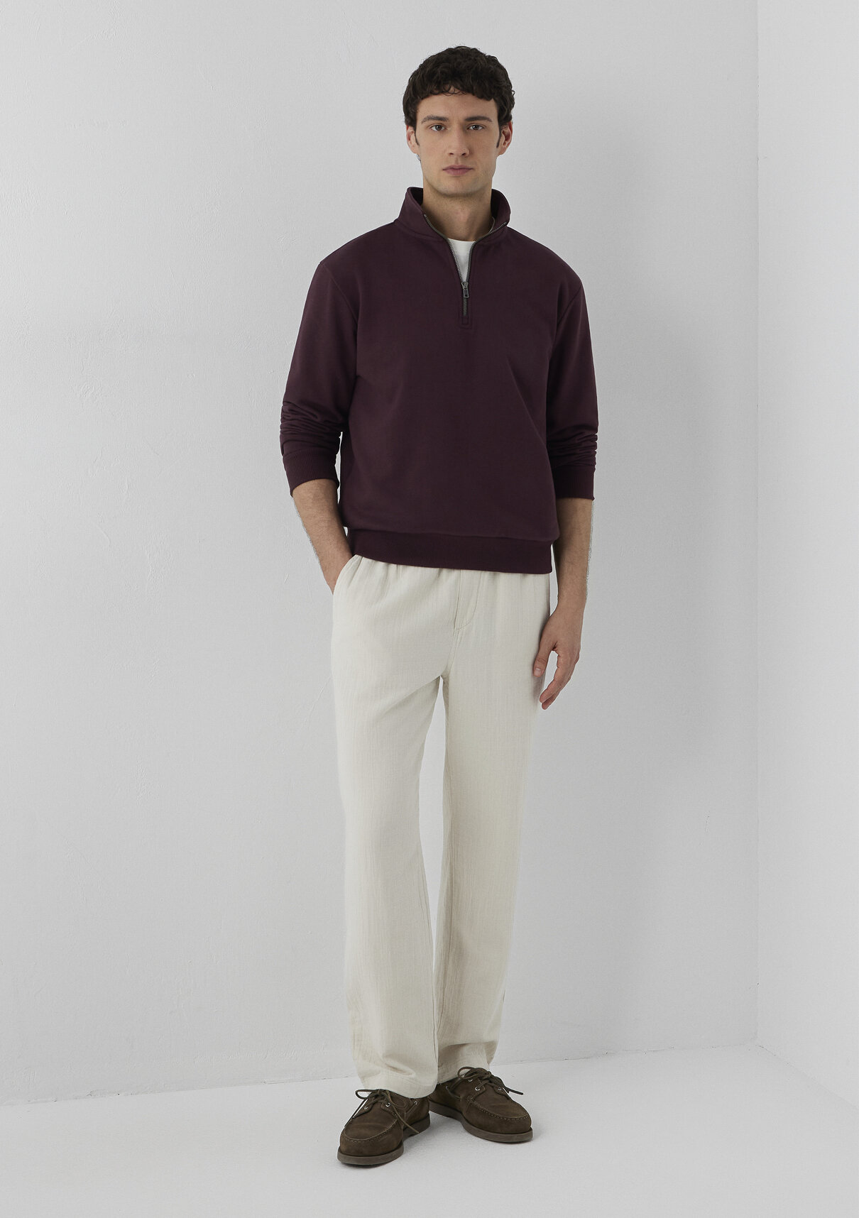 Mavi Beli Lastikli Müslin Ekru Jogger Pantolon
