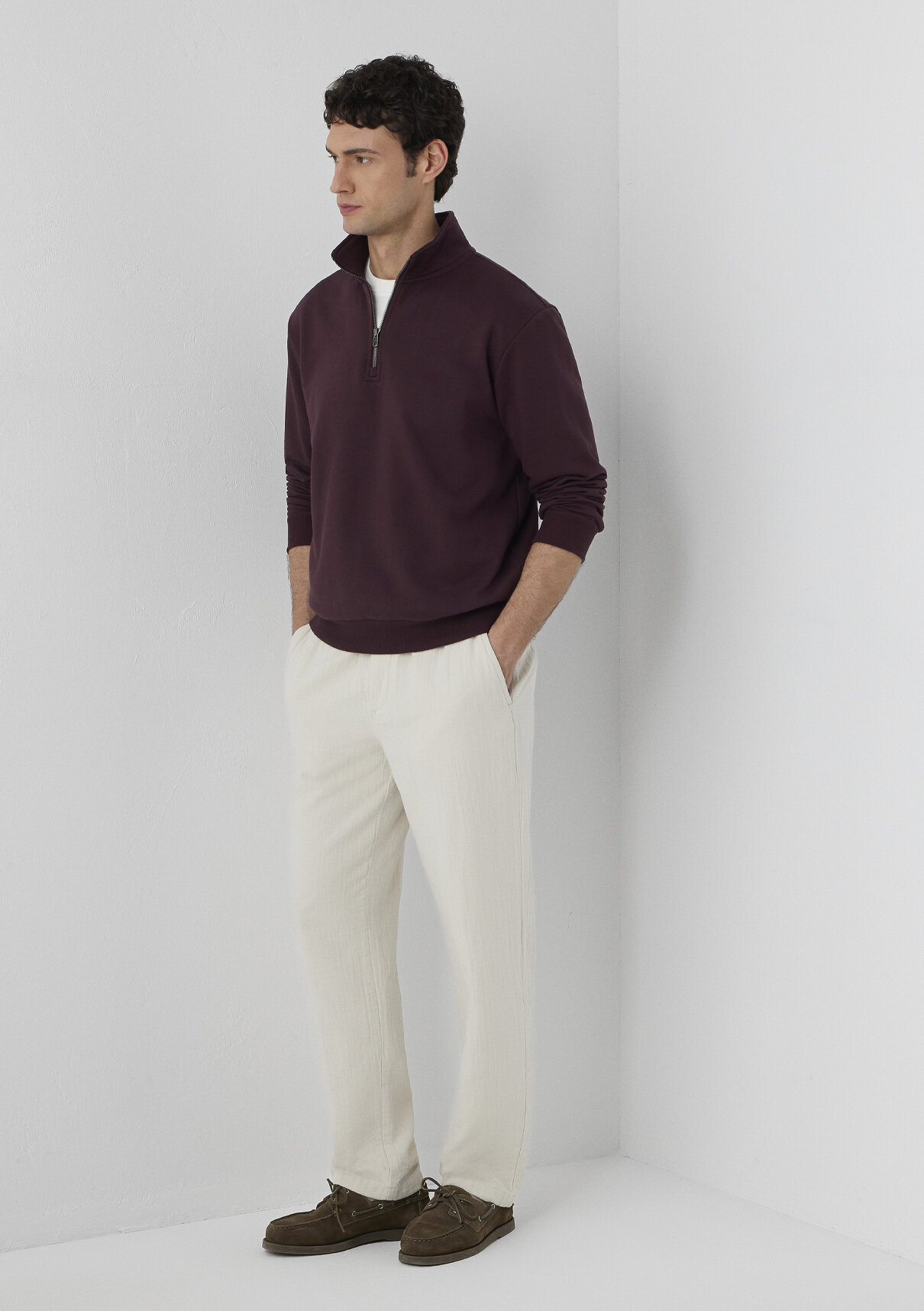 Mavi Beli Lastikli Müslin Ekru Jogger Pantolon görsel 2