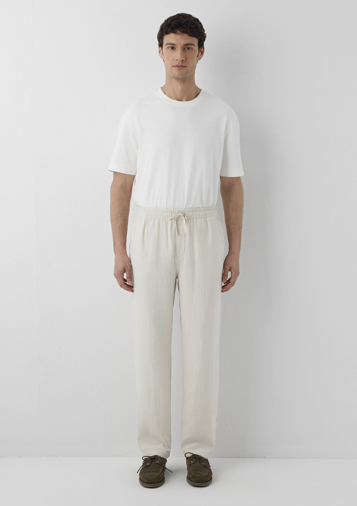 Mavi Beli Lastikli Müslin Ekru Jogger Pantolon görsel 3