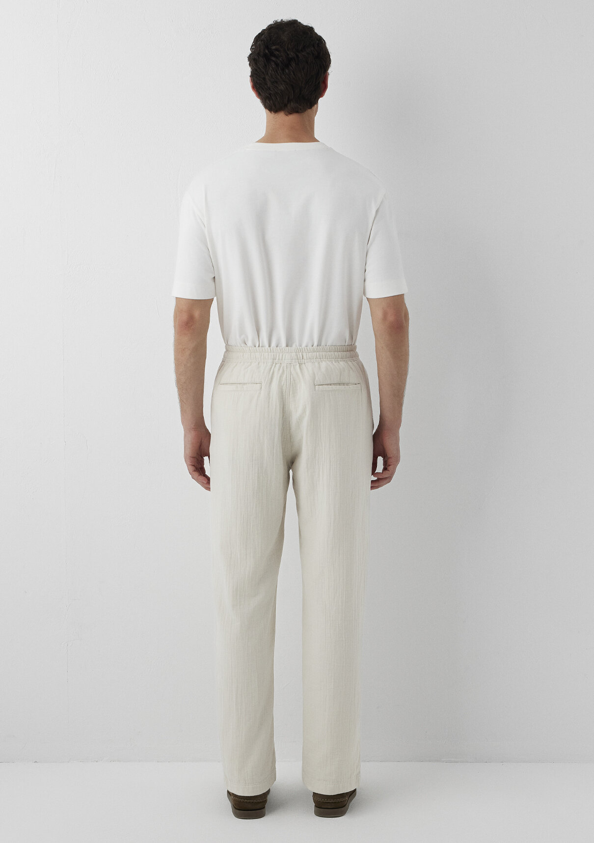 Mavi Beli Lastikli Müslin Ekru Jogger Pantolon görsel 5