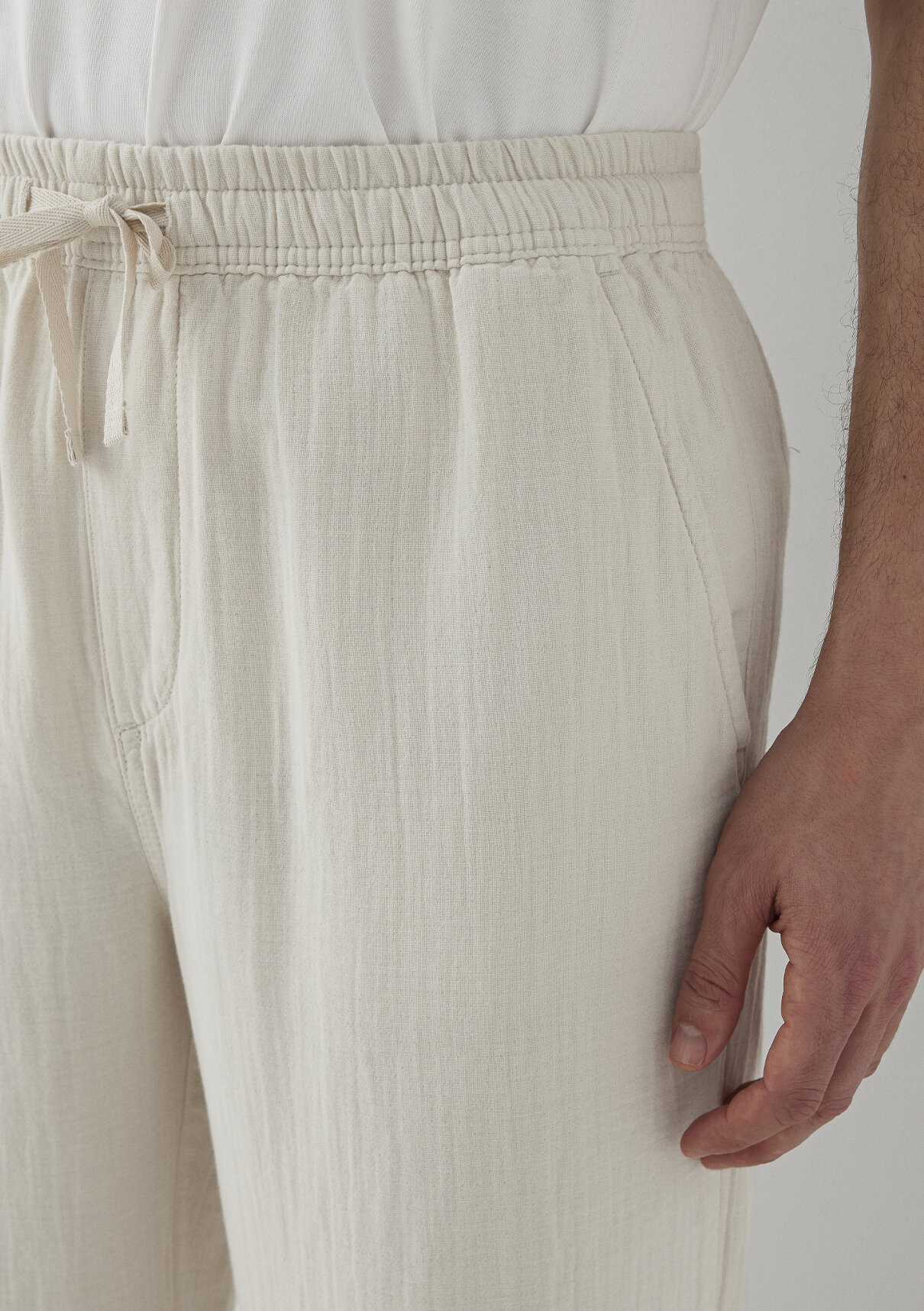Mavi Beli Lastikli Müslin Ekru Jogger Pantolon görsel 6