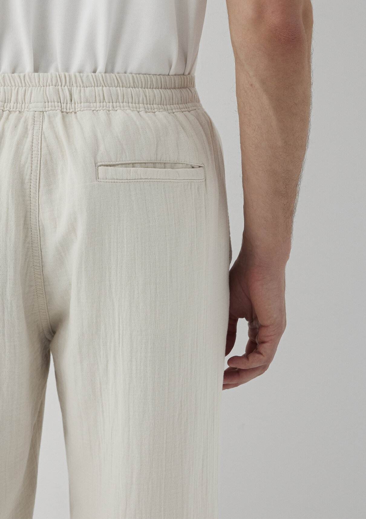 Mavi Beli Lastikli Müslin Ekru Jogger Pantolon görsel 7