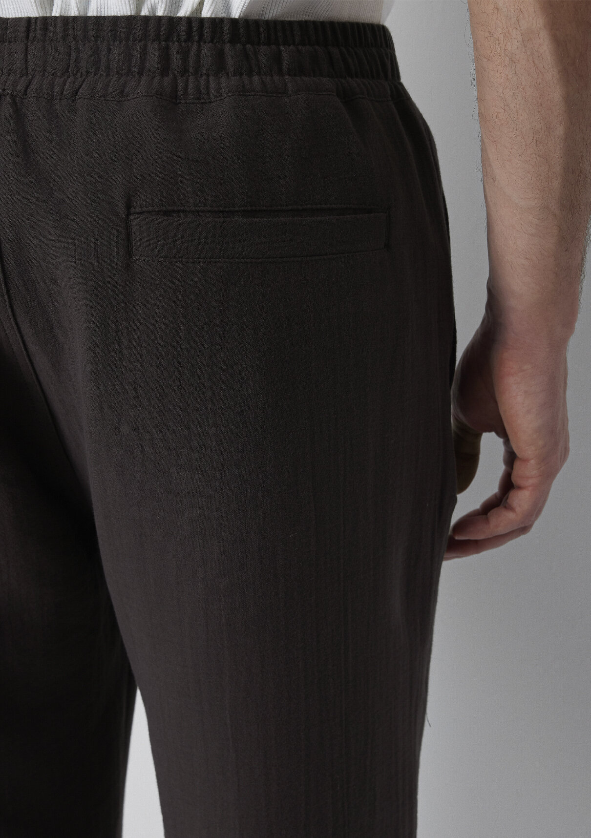 Mavi Beli Lastikli Müslin Kahverengi Jogger Pantolon görsel 7