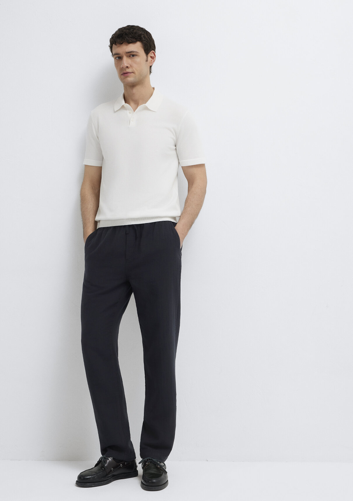 Mavi Beli Lastikli Müslin Siyah Jogger Pantolon
