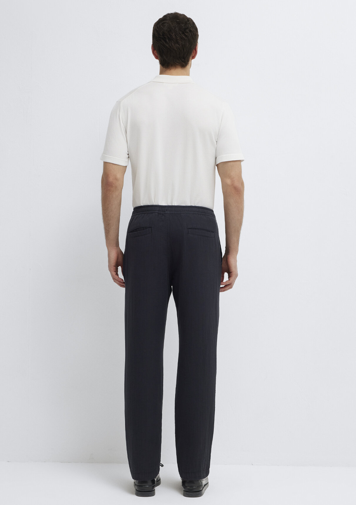 Mavi Beli Lastikli Müslin Siyah Jogger Pantolon görsel 6