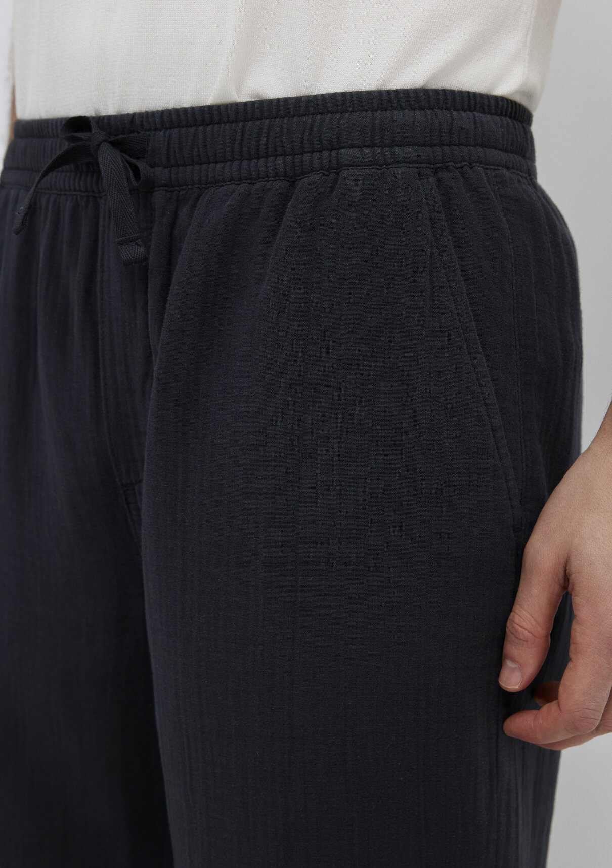 Mavi Beli Lastikli Müslin Siyah Jogger Pantolon görsel 7