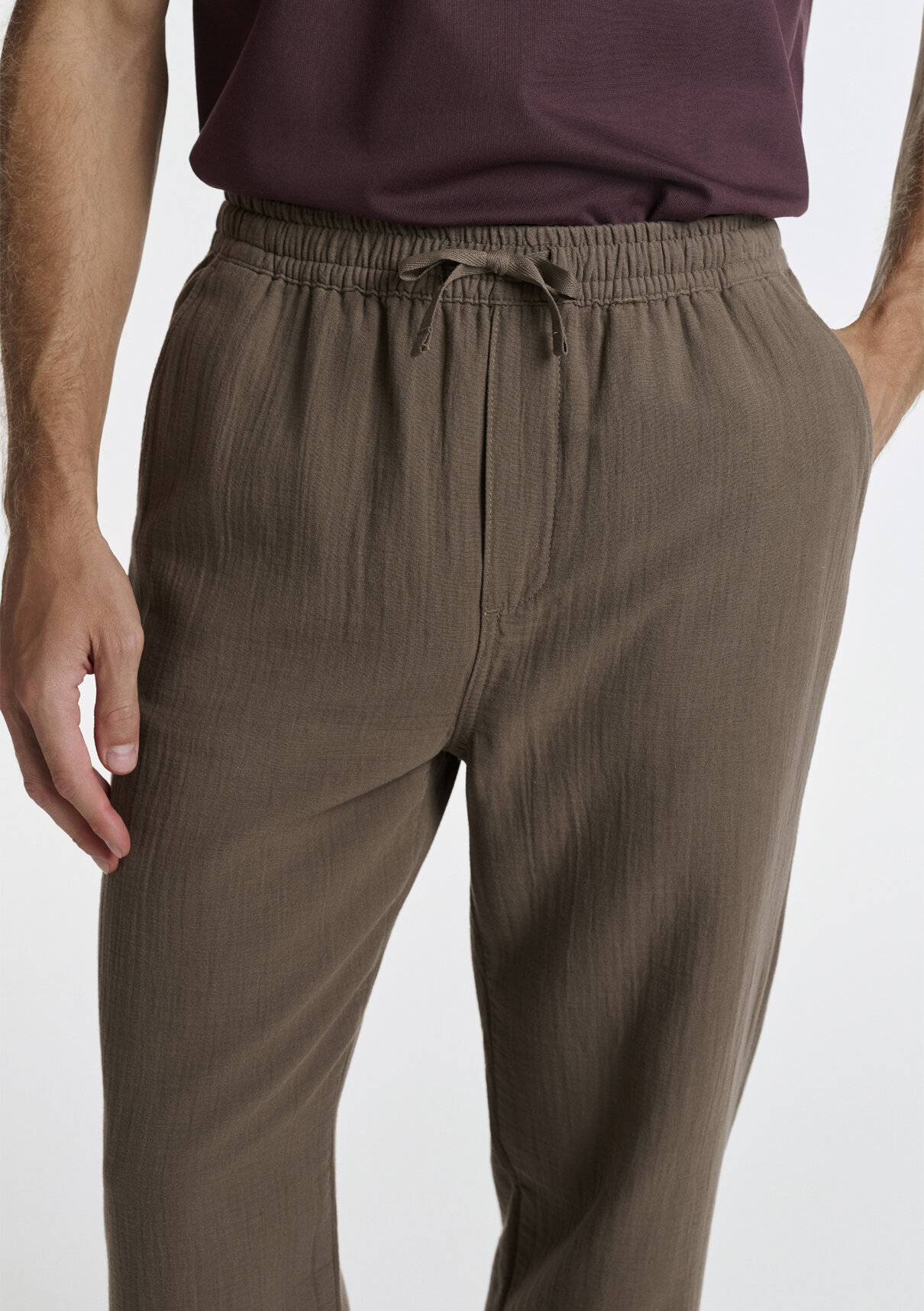 Mavi Beli Lastikli Müslin Kahverengi Jogger Pantolon görsel 5