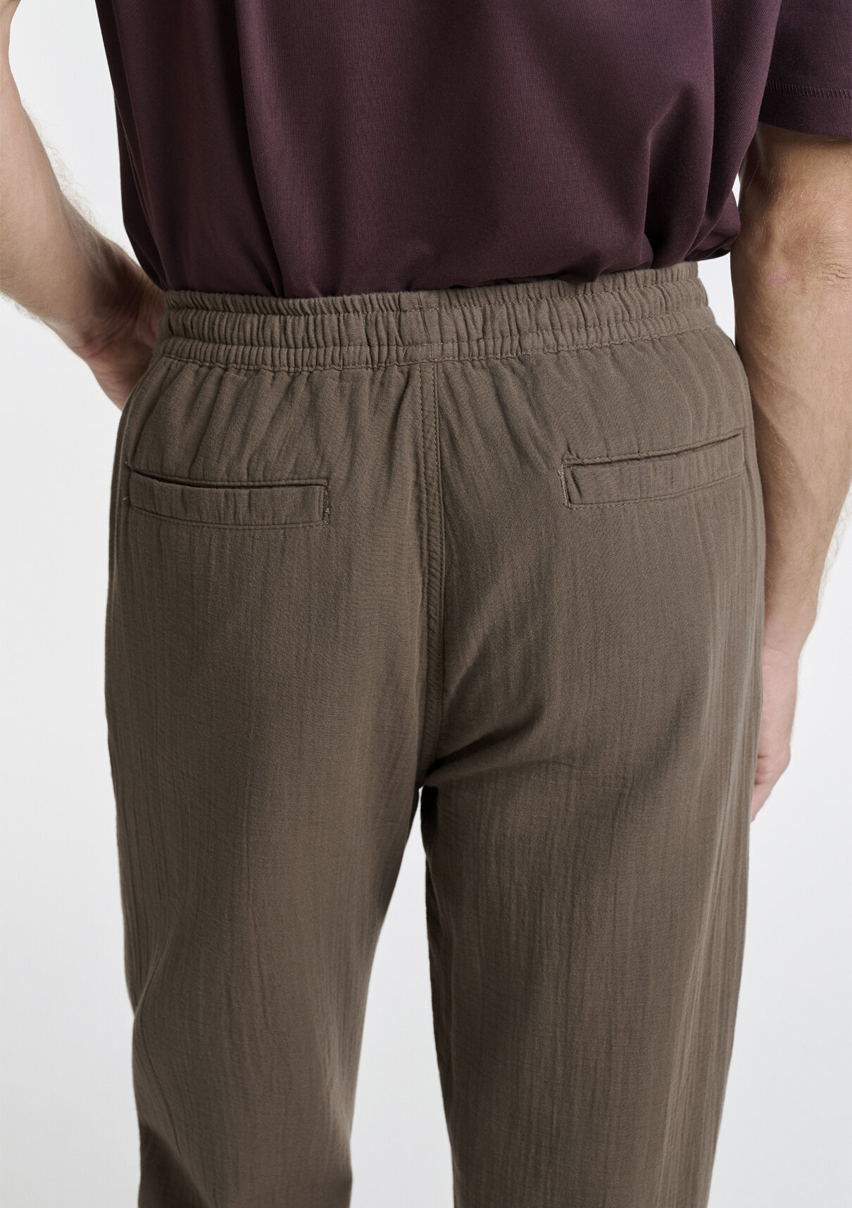 Mavi Beli Lastikli Müslin Kahverengi Jogger Pantolon görsel 6