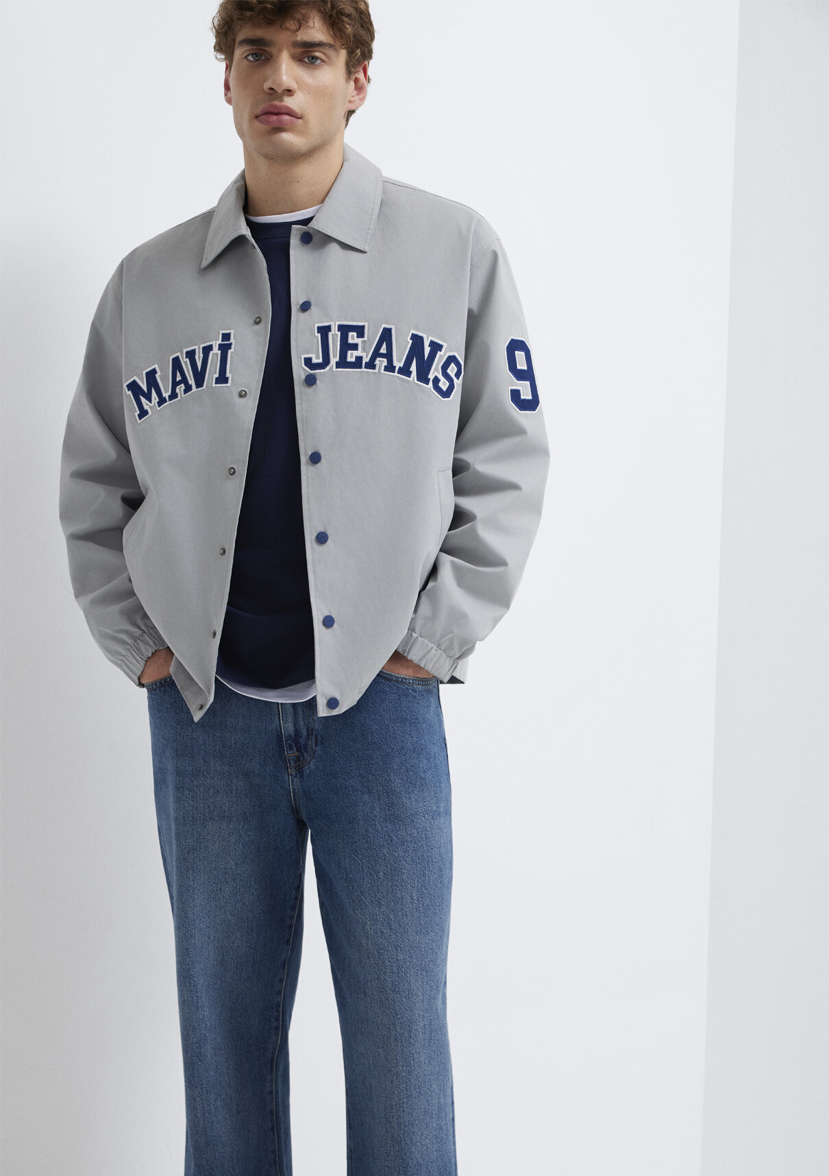 Mavi Jeans Logo Nakışlı Gri Ceket