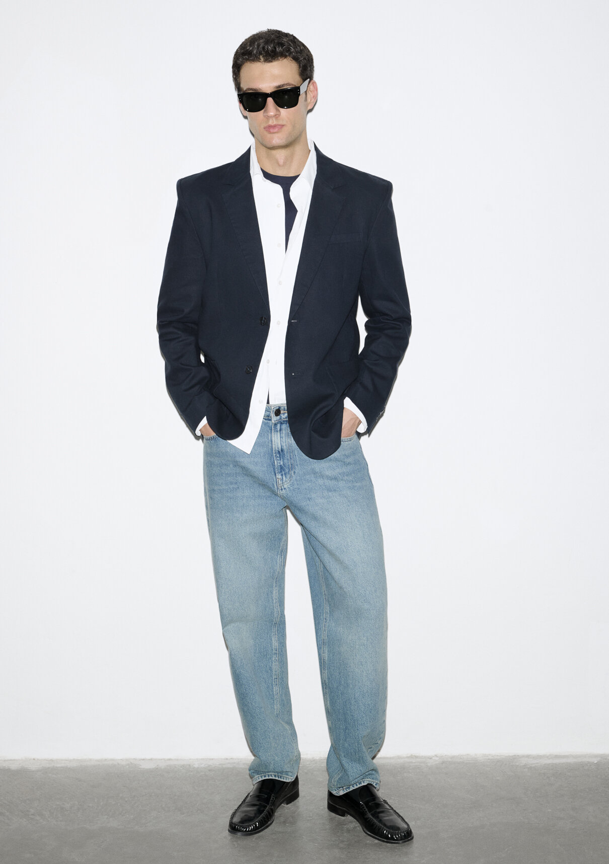 Mavi Keten Karışımlı Lacivert Blazer