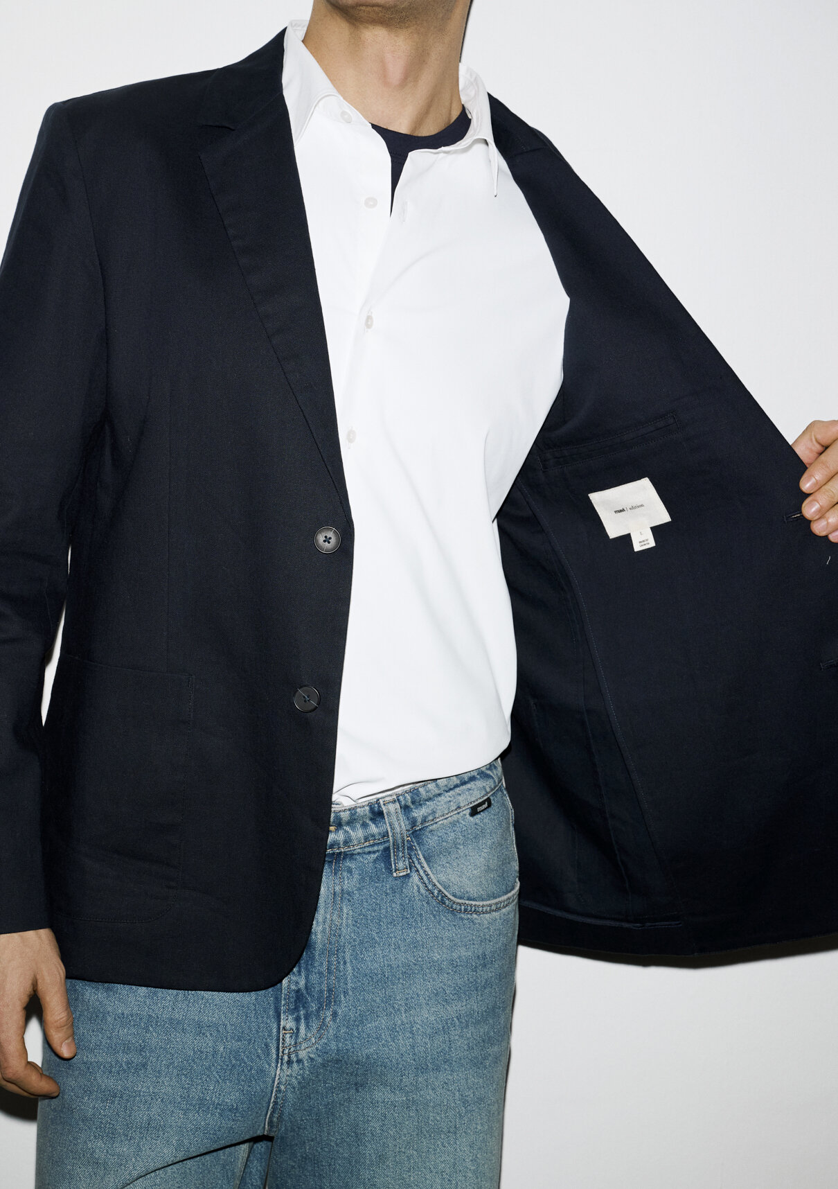 Mavi Keten Karışımlı Lacivert Blazer görsel 5