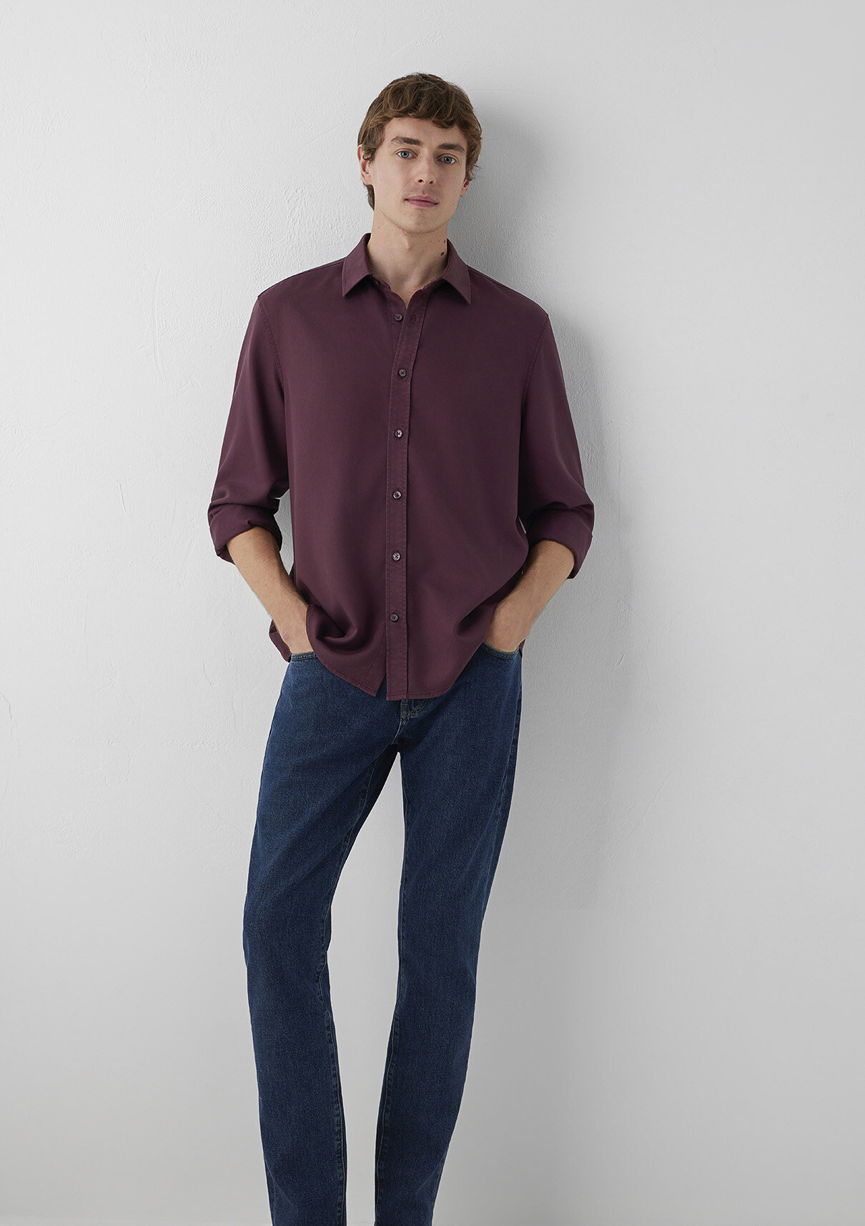 Mavi (TENCEL™) Lyocell Bordo Gömlek görsel 2