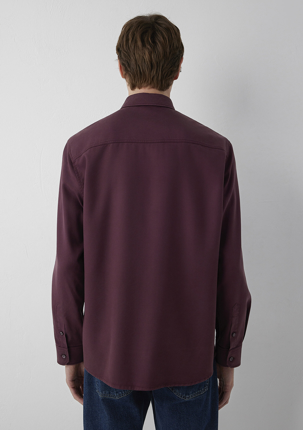 Mavi (TENCEL™) Lyocell Bordo Gömlek görsel 5