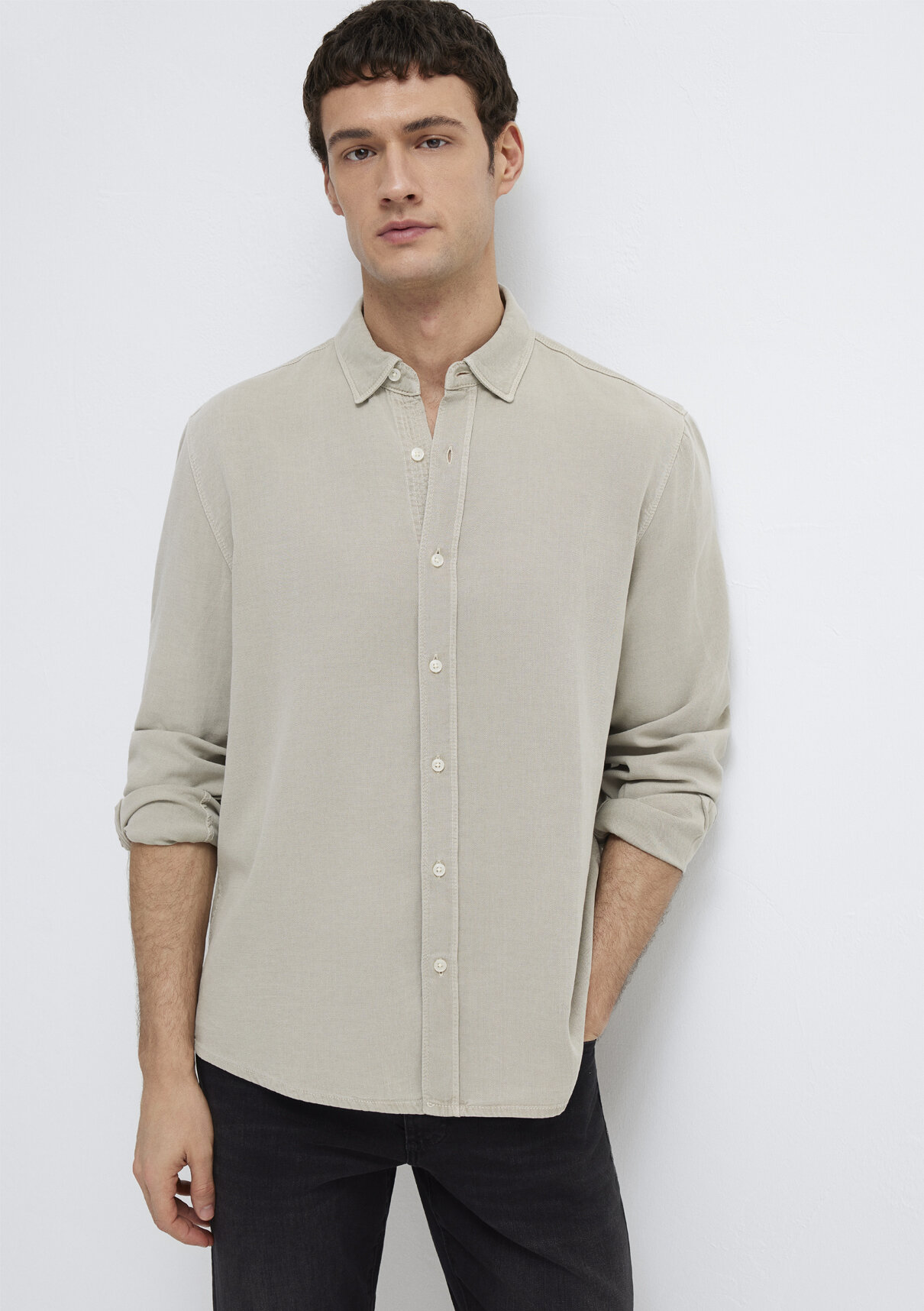 Mavi (Tencel™) Lyocell ve Keten Karışımlı Bej Gömlek görsel 3