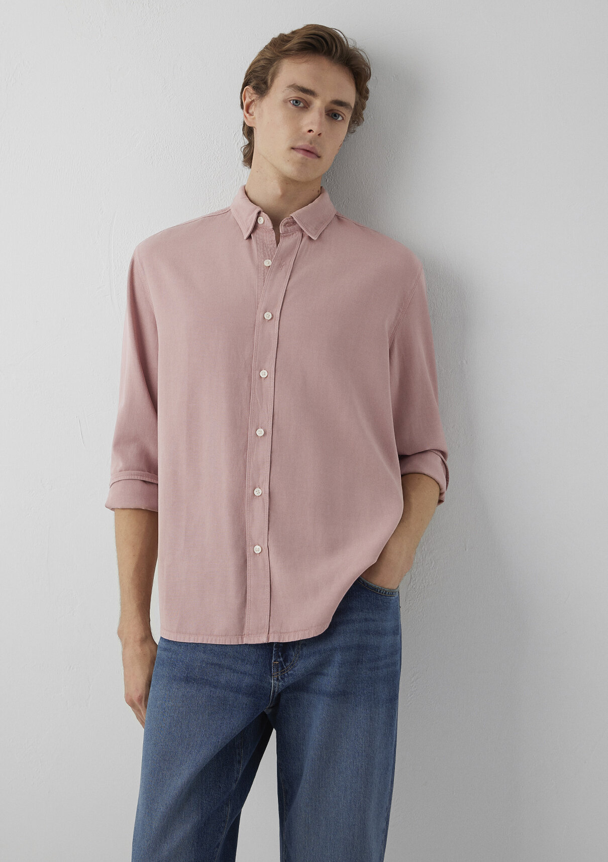 Mavi Keten (Tencel™) Lyocell Karışımlı Pembe Gömlek
