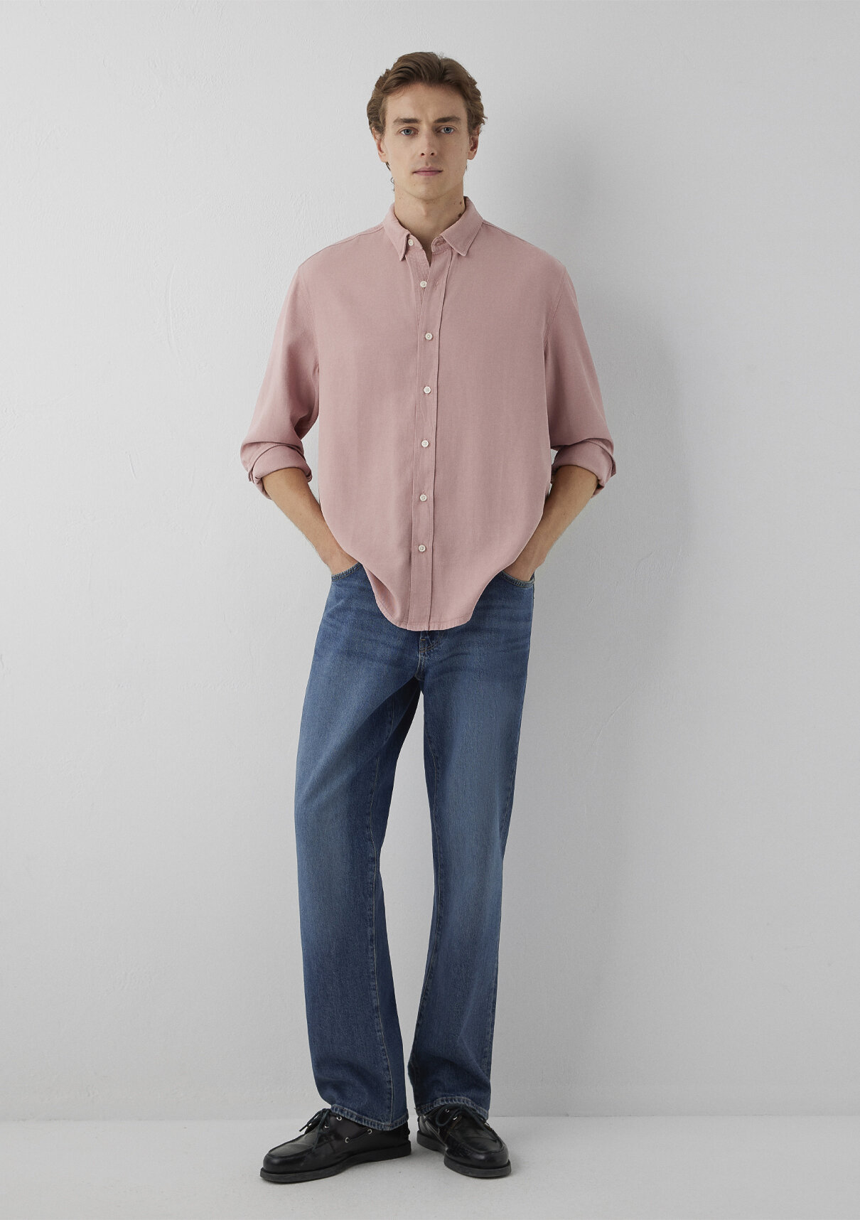 Mavi Keten (Tencel™) Lyocell Karışımlı Pembe Gömlek görsel 2
