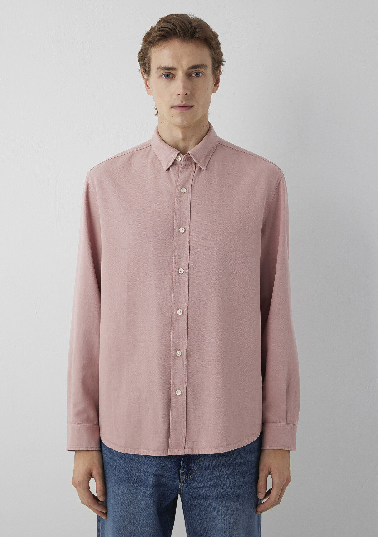Mavi Keten (Tencel™) Lyocell Karışımlı Pembe Gömlek görsel 3