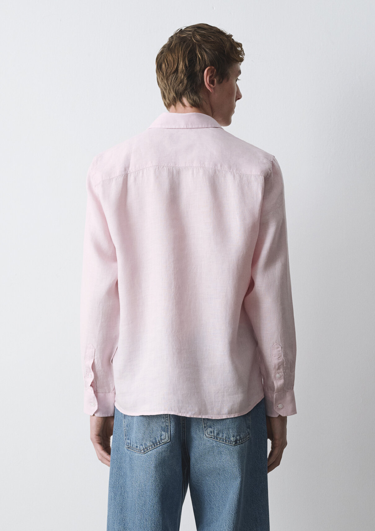 Mavi Pembe Keten Gömlek görsel 5